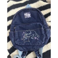 Fashion Small Denim Backpack Kawaii Cat School Bag Mini Cute Schoolbag Deep Blue Backpacks Aesthetic Japanese Preppy Book Bags