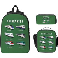 Japanese Shinkansen Bullet Trains Backpack Student BookBag School Bag Computer Shoulder Bags 3ps Insulated Lunch Bag Pencil Case