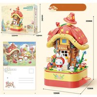 JAKI block music box Mushroom house Cherry blossom tree 3D stereoscopic painting creative decoration children's block toys