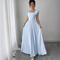 2026 Summer New Elegant Square Neck Ruffle Sleeve Tie-waist Mid-length Dress Dresses For Women Boho Robe Femme Sexy