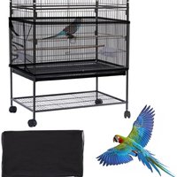 B97A-Adjustable Nylon Mesh Net Large Bird Cage Cover, Birdcage Cover Skirt, Bird Cage Seeds Catcher, Seeds Guard For Parrot
