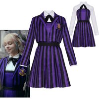 Wolf Girl Enid Sinclair Cosplay Costume Woman School Uniform Purple Striped Dress Coat Suit Halloween Carnival Party Clothing