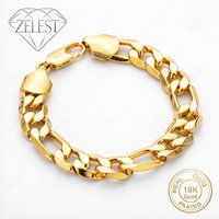 925 Sterling Silver 18K Gold Plated 12mm 8-inch Delicate Figaro Chain Bracelet, Fashionable Party Jewelry for Men and Women