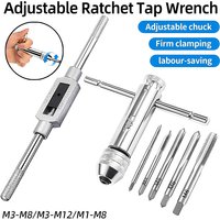 Adjustable M3-M12 T-Handle Ratchet Tap Holder Wrench Tap Wrench Drill Set Hand Tapping Tools Screw Thread Tap Drill Bit