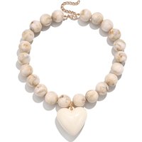 Elegant Beige Geometric Round Beads Heart Pendant Necklace New Acrylic Beaded Choker Necklaces 2026 Fashion Jewelry Gifts