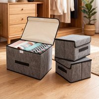 Foldable Non Woven Fabric Storage Box, Gray Home Supplies for Clothing Underwear Socks & Kid Toys, Cosmetics Organizer