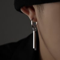Trendy Men Earrings Minimalist Long Strip Double Stick 925 Sterling Silver Ear Buckle Male Cool Personality Dropping Earrings