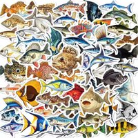 50Pcs Realistic Ocean Fish Stickers, Waterproof Vinyl Decals for Water Bottle Laptop Scrapbook, Marine Life Decorative Stickers