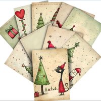 20 Pieces of Vintage Cute Animal Christmas Tree Star Cards, Vintage Journal Paper, Gift Cards