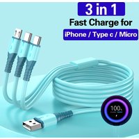 3 in 1 66W USB Fast Charging Cable For iPhone 14 Samsung Xiaomi Huawei Phone Charger Cable USB Type C Micro USB Lightning Cord