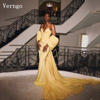 Verngo Yellow Satin Evening Dress Spaghetti Straps Mermaid Formal Occasion Dresses Cape Elegant Celebrity Party Dress Customized