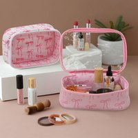 PVC-Schleife, Make-up-Tasche, transparent, rosa, niedlich, wasserdicht, Kulturbeutel, Reisetasche für Kosmetika und Toilettenartikel, Damen-Braut-Gesc