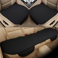 3PCS Beige PU Leather Car Seat Cushion Set, Diamond Pattern Non-Slip Front & Rear Seat Protector Pad, Universal Four Seasons Aut