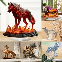Flame Wolf Statue,2D Flat Acrylic Figurine,Home,Office,studio,Cafe,room,display Case,Table Ornament Desktop Decor Kit Gift