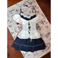 Y2K Lolita Two Piece Set Off Shoulder Ruffled Blouse + Lace Trim Camisole Skirt Japanese Style Sweet Preppy Dress Summer 2026