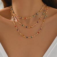2 Pcs Minimalist Dainty 18K Gold Plated Alloy Cubic Zirconia Layered Necklace for Women Daily Wear Vacation Gift