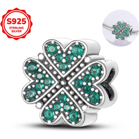 925 Sterling Silver four-leaf clover Charms Pendant with Cubic Zirconia,Fit DIY bracelet necklace Gift for Her,Colgante Plata