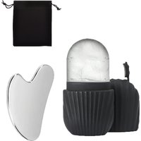 3-piece facial cleansing tool, stainless steel heart-shaped scraping tool, ice facial roller, a flannel bag