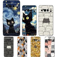 Cat-Printed Phone Case For Google pixel 9 8 7 6 Pro 8A 6A 7A 5G Silicone Shockproof Black Cover Fundas