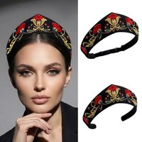 New Floral Embroidery Velvet Headband Smooth Texture Black Hair Hoop Elastic Hairpin Headband Hair Accessories