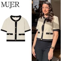 MUJER Short Sleeve Blazer Woman Button Women's Tailoring Blazers New in Coat Casual Blazer Woman Holiday Cropped Jacket Women