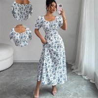 Elegant Bubble Sleeve Blouse LinJ Spicy Girl Summer New Style Midi Dress European Style Short Sleeve Slim Fit Casual Dress