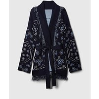 Vintage-Quasten-Druck-Damen-Cardigan mit V-Ausschnitt, Schnürung, volle Ärmel, gespleißte Pullover, 2025, Herbst-Dame, All-Match-Kintwears