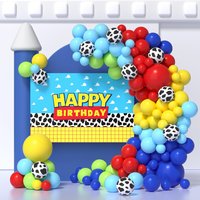 125Pcs Toy Inspired Story Balloon Garland Kit Cow Pattern Printed Blue Yellow Red Latex Balloons for Kids Birthday Party Decor