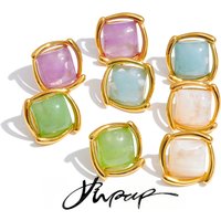 Yhpup Joyful Candy Multi-Color Resin Acrylic Square Stud Earrings Stainless Steel Y2K Popular Jewelry Blue Green Purple White