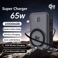 Solid-state Battery Qi2.2 25W Magnetic Wireless Power Bank PD65W Fast Charger for iPhone 17 iWatch Laptop Powerbank with AC Plug