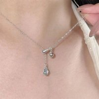 Blue Water Drop Zircon Pull Necklaces For Women Girls Gentle Simple Elegant Temperament Trendy Anniversary Jewelry Gifts