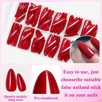 120PCS/Box Almond Medium Red Solid Color Gloss Fake Nail Almond Shaped Nail Suitable For Women And Girls' Daily Wear