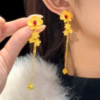 Luxury 24K 9999 Pure Gold real gold Filament Flower Tassel Earrings for Women Long Earrings