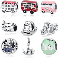 Original 925 Sterling Silver Charms Beads Bus Plane Ship Pave CZ Fit Pan Bracelets Bangles Necklaces For Women DIY Jewelry