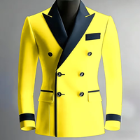 Elegant Men's Serge Suit Blazer Classic Bouble Breasted Slim Fit With Black Peak Lapel Formal Jacket For Business Casual Party