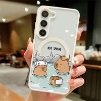 Color Transparent Magnetic Phone Case For Samsung Galaxy S26 S25 S24 S23 S22 Ultra Plus FE 5G Capibala Bath Pattern Back Cover