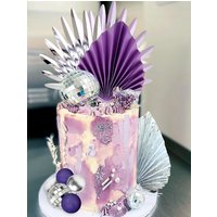 Purple Disco Balls Cake Decorations Silver Palm Leaves Cake Decorations Stars Cake Decoration 70s Party Supplies 70s Birthday