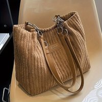 Large Capacity Corduroy Tote Bag Chain Handbag Shoulder Bag for Women, Polyester Lining, Zip Closure, Black, Beige, Khaki, Green