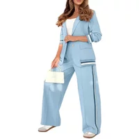 2025 Striped Jacket + Sweatpants, Two-piece Set, Women's Spring Casual Bat Sleeve Sports Jacket Set, Wear Combination
