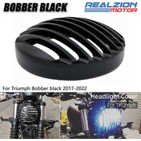 REALZION Bobber Black Motorcycle Retro Headlight Grill Guard Cover Headlamp Protector For Triumph 2017-2021 2019 Black Shallow