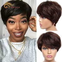 Günstige Echthaar-Perücken Kurzer Bob Pixie Cut Perücke Echthaar für Frauen Perruque Cheveux Humain Brasilianische Farbige Perücke Maschinell Gefertigt