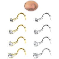 8 Pcs/Lot CZ Zircon Nose Studs Gold Silver Stainless Steel Screw Nose Nails for Woman Girls Body Piercing Part Jewelry Gift 20G