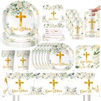 Baptism God Bless Party Supplies Disposable Plates Paper Cup Cross Napkins Tablecloth Baby Shower Holy Day Communion Birthday