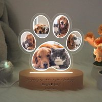 Custom Pet Photo Night Light Wooden Base Dog Memorial Remembrance Gift LED Soft Light Home Decoration Personalized Sympathy Gift