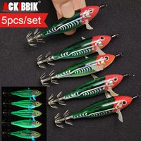 5pcs/set UV Horizontal Squid Jig Egi Set 8cm Luminous Shrimp Fishing Lure Cuttlefish Octopus Glow in Dark Saltwater Hard Bait