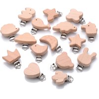 5Pcs Wooden Pacifier Clip Beech Wooden Animal Natural Dummy Clip DIY Baby Pacifier Chain Teether Toys Accessories BPA Free