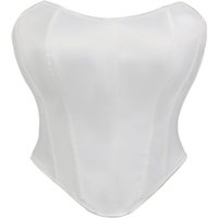 Women White Satin Corset Top, Strapless Steel Boned Bustier with Back Lacing, Bridal Wedding Waist Cincher Vest