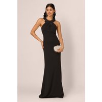 Sleek Black Formal Dress Halter Neck with 3D Floral Detail Fitted Floor-Length Silhouette for Evening Events Customized