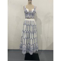 Half Skirt Two Piece Set Women's Wear 2024 Summer New Fashion Sexy Printed Strap Bra and Long Dress Suit for Female Streetwear