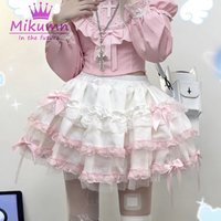 Mikumn Harajuku Y2K Kawaii Lolita Skirt Women Japanese Sweet Bow Ruffles Pleated Cake Skirt With Shorts Female Summer Mini Skirt